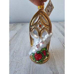 Mark Roberts two turtle dove glass ornament‎ church gold glitter Xmas tree